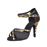 New Satin Latin Ballroom Salsa Tango Dance Shoes For Women Girls Leopard Dancing Shoes Custom Heels