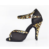 <transcy>Nuevos zapatos de baile de salón de baile latino de satén Salsa Tango para mujeres niñas zapatos de baile de leopardo tacones personalizados</transcy>