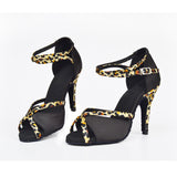 <transcy>Nuevos zapatos de baile de salón de baile latino de satén Salsa Tango para mujeres niñas zapatos de baile de leopardo tacones personalizados</transcy>
