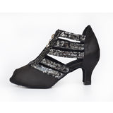 <transcy>Zapatos de baile de salsa de salón latino para mujer con punta abierta, zapatos de baile profesionales negros personalizados</transcy>