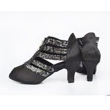 <transcy>Zapatos de baile de salsa de salón latino para mujer con punta abierta, zapatos de baile profesionales negros personalizados</transcy>