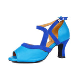 Satin Blue Black Women Latin Ballroom Salsa Dance Shoes Online Discount Dance Shoes Sandals