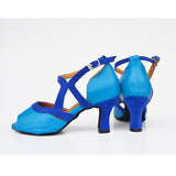 Satin Blue Women Latin Ballroom Salsa Dance Shoes Online Discount Dance Shoes Sandals