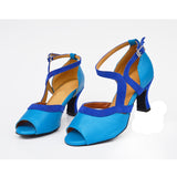 <transcy>Satin Blue Women Latin Ballroom Salsa Dance Shoes Descuento en línea Zapatos de baile Sandalias</transcy>