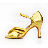 <transcy>Zapatos de baile latino para niñas para mujer, zapatos de baile de salón de Tango para mujer, zapatos de salsa de satén marrón dorado</transcy>