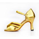 Girls Latin Dance Shoes for Women Ladies Ballroom Tango Dancing Shoes Gold Brown Satin High Heels Salsa Shoes