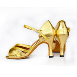 <transcy>Zapatos de baile latino para niñas para mujer, zapatos de baile de salón de Tango para mujer, zapatos de salsa de satén marrón dorado</transcy>