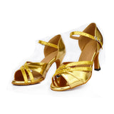 <transcy>Zapatos de baile latino para niñas para mujer, zapatos de baile de salón de Tango para mujer, zapatos de salsa de satén marrón dorado</transcy>