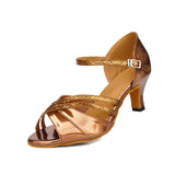 Girls Latin Dance Shoes for Women Ladies Ballroom Tango Dancing Shoes Gold Brown Satin High Heels Salsa Shoes