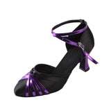 Black Women Latin Dance Shoes Satin Ballroom Salsa Dance Shoes