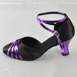 Black Women Latin Dance Shoes Satin Ballroom Salsa Dance Shoes