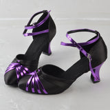 Black Women Latin Dance Shoes Satin Ballroom Salsa Dance Shoes