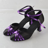 Black Women Latin Dance Shoes Satin Ballroom Salsa Dance Shoes