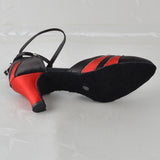 <transcy>Zapatos de baile negros rojos modernos para mujer, zapatos de baile de salón latino con punta cerrada de satén profesional</transcy>
