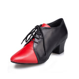 <transcy>Zapatos de baile modernos negros rojos con cordones PU Zapatos de baile de salsa de salón latino</transcy>