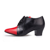 <transcy>Zapatos de baile modernos negros rojos con cordones PU Zapatos de baile de salsa de salón latino</transcy>