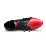 <transcy>Zapatos de baile modernos negros rojos con cordones PU Zapatos de baile de salsa de salón latino</transcy>