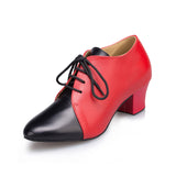 <transcy>Zapatos de baile modernos negros rojos con cordones PU Zapatos de baile de salsa de salón latino</transcy>