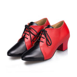 <transcy>Zapatos de baile modernos negros rojos con cordones PU Zapatos de baile de salsa de salón latino</transcy>