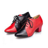 <transcy>Zapatos de baile modernos negros rojos con cordones PU Zapatos de baile de salsa de salón latino</transcy>