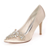 Women's Satin Rhinestone Wedding Shoes Spring Summer Autumn Elegant Pointed Toe Pumps