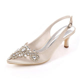 Satin Rhinestone Wedding Pumps 6cm Stiletto Heel Women Bride High Heel Shoes With Rhinestone