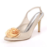 Women's Satin Heel Pumps With Flower Sandals For Wedding Party