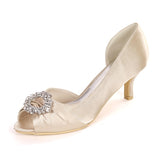 Peep Toe Pumps For Women Bride Satin Rhinestone Buckle Sandals 6cm Heel