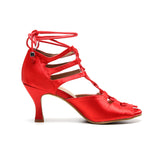Black Red Dance Shoes Boots For Women Girls Indoor Satin Latin Ballroom Salsa Dancing Shoes