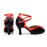 Women Latin Bachata Dance Shoes Black Pink High Heel Salsa Tango Girls Bowtie Ballroom Dancing Shoes For Ladies