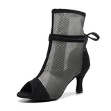 Soft Sole Dance Shoes Red Black Women High Heeled Tango Ballroom Dance Boots Girls Mesh Salsa Dancing Shoes