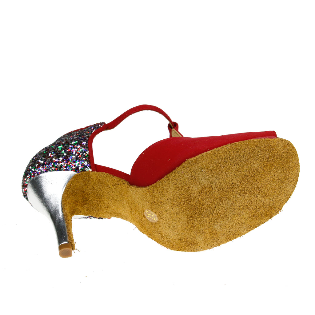 <transcy>Zapatos de baile rojos para mujer | Zapatos de baile de salón con purpurina | Zapatos de baile de salsa latina | Danceshoesmart</transcy>