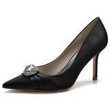 Women's Satin Stiletto Heel Closed Toe Pumps With Rhinestone
