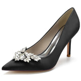 Women Pumps Stiletto Heel Pointed Toe Satin Rhinestone Party Wedding Heels Shoes