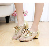 Women's Modern Shoes | Ballroom Dance Shoes Lace | Sequin Low Heel | Customizable Dance Shoes | Danceshoesmart