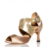 <transcy>Zapatos de baile latino para mujer | Zapatos de salón negros dorados | Suela de gamuza | Danceshoesmart</transcy>