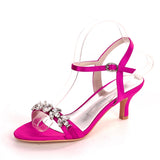 Ladies Women Sandals Satin Rhinestone Wedding Party Fashion Shoes 6cm Heel