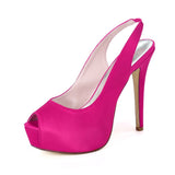 Women Girl Satin Stiletto Heel Peep Toe Platform Pumps Sandals For Wedding Party