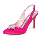 Women's Satin Stiletto Heel Closed Toe Pumps Sandals With Rhinestone