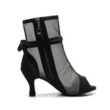 Soft Sole Dance Shoes Black Yellow Women High Heeled Tango Ballroom Dance Boots Girls Mesh Salsa Dancing Shoes