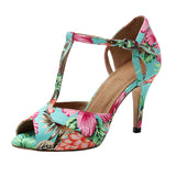 Blue Red Flower Dance Shoes Satin Soft Bottom Latin Ballroom Salsa Dancing Shoes For Women Girls