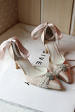 Champagne White Wedding Shoes Pumps Pearl Rhinestone Buckle Pumps For Women Girls Bride Party
