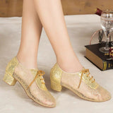 Women's Modern Shoes | Ballroom Dance Shoes Lace | Sequin Low Heel | Customizable Dance Shoes | Danceshoesmart