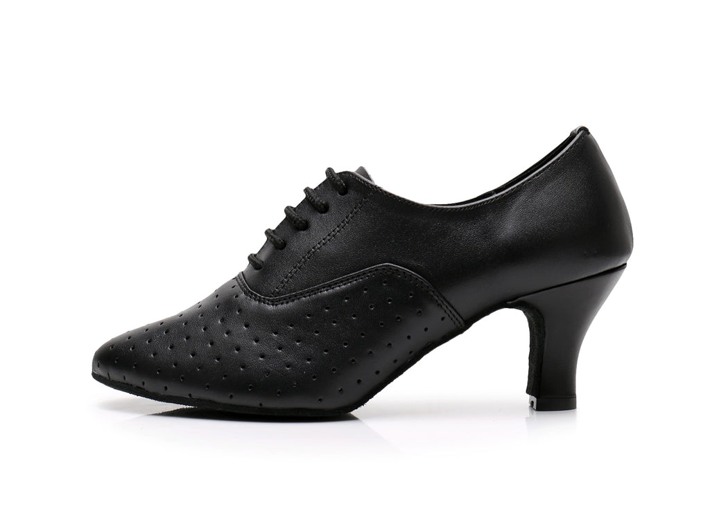 <transcy>Черные туфли для латинских танцев для женщин | Обувь для современного танца из искусственной кожи | Замшевые туфли сальсы с закрытым носком | Danceshoesmart</transcy>