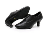 <transcy>Zapatos negros de baile latino para mujer | PU Zapatos de danza moderna | De salsa con suela de gamuza y punta cerrada | Danceshoesmart</transcy>