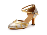 <transcy>Zapatos de danza moderna personalizados | Zapatos de baile latino PU para mujer | Zapatos de salsa de salón de baile de oro plateado | Danceshoesmart</transcy>