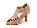<transcy>Zapatos de baile latino de tacón personalizados | Zapatos de baile de salón con diamantes de imitación para mujer | Cremallera de suela de gamuza | Danceshoesmart</transcy>