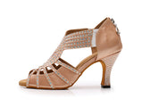 <transcy>Zapatos de baile latino de tacón personalizados | Zapatos de baile de salón con diamantes de imitación para mujer | Cremallera de suela de gamuza | Danceshoesmart</transcy>