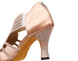 <transcy>Zapatos de baile latino de tacón personalizados | Zapatos de baile de salón con diamantes de imitación para mujer | Cremallera de suela de gamuza | Danceshoesmart</transcy>