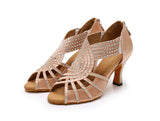 <transcy>Zapatos de baile latino de tacón personalizados | Zapatos de baile de salón con diamantes de imitación para mujer | Cremallera de suela de gamuza | Danceshoesmart</transcy>